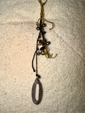 Tan Rope Necklace with Beads & Charm